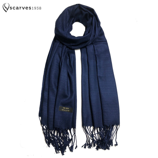 Dark Blue Raw Silk Scarf For Her