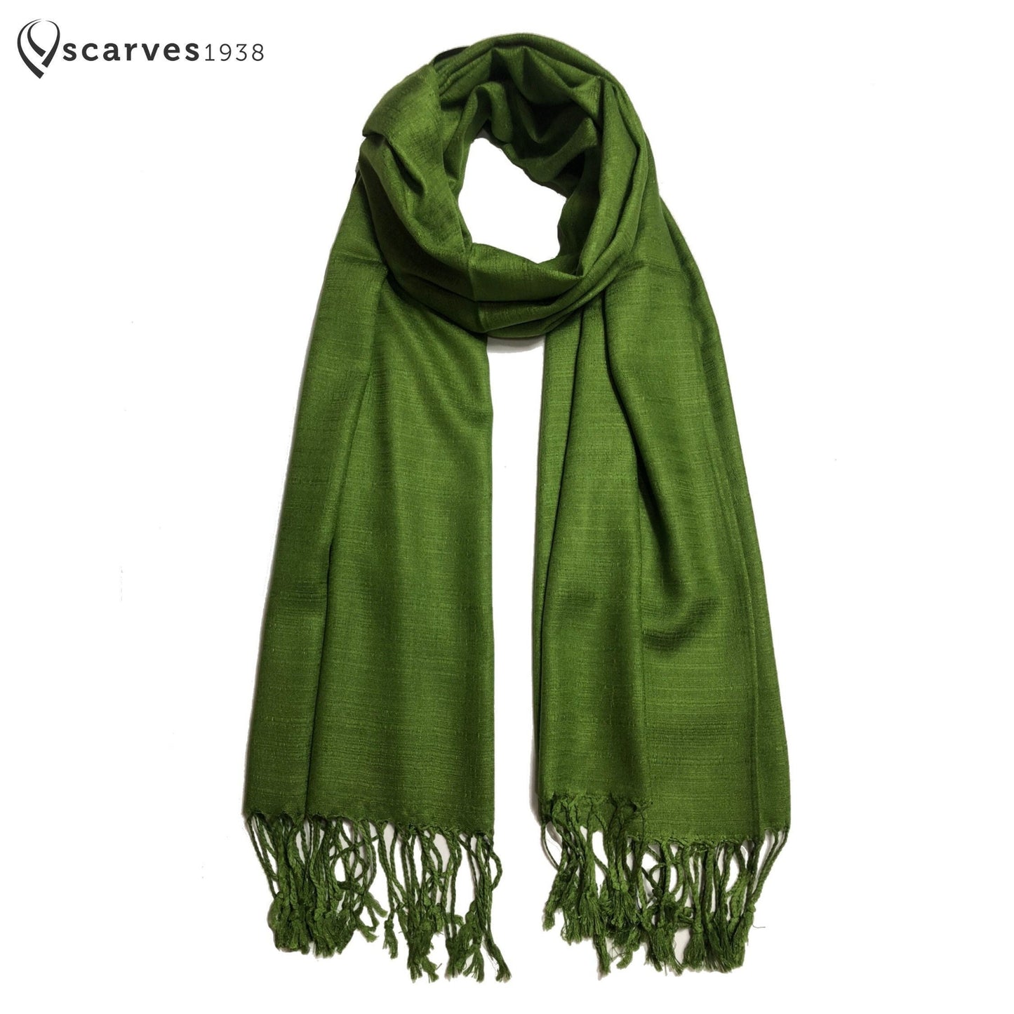 Olive Green Raw Silk Scarf For Her