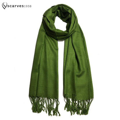 Olive Green Raw Silk Scarf For Her
