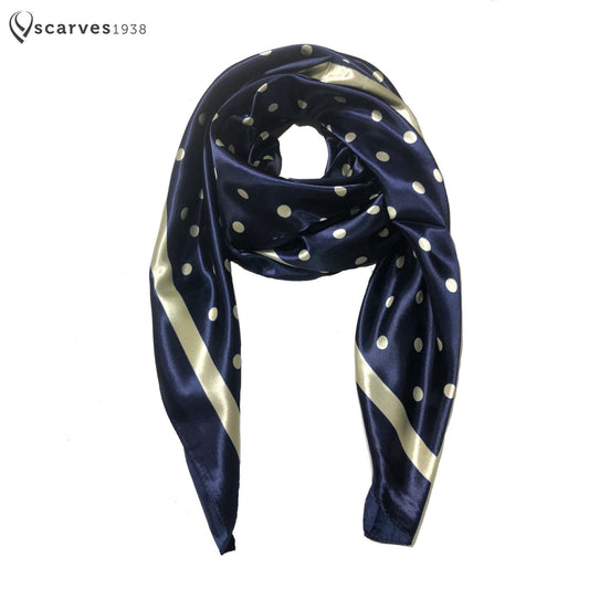Blue Polka Dot Satin Silk Feeling Square