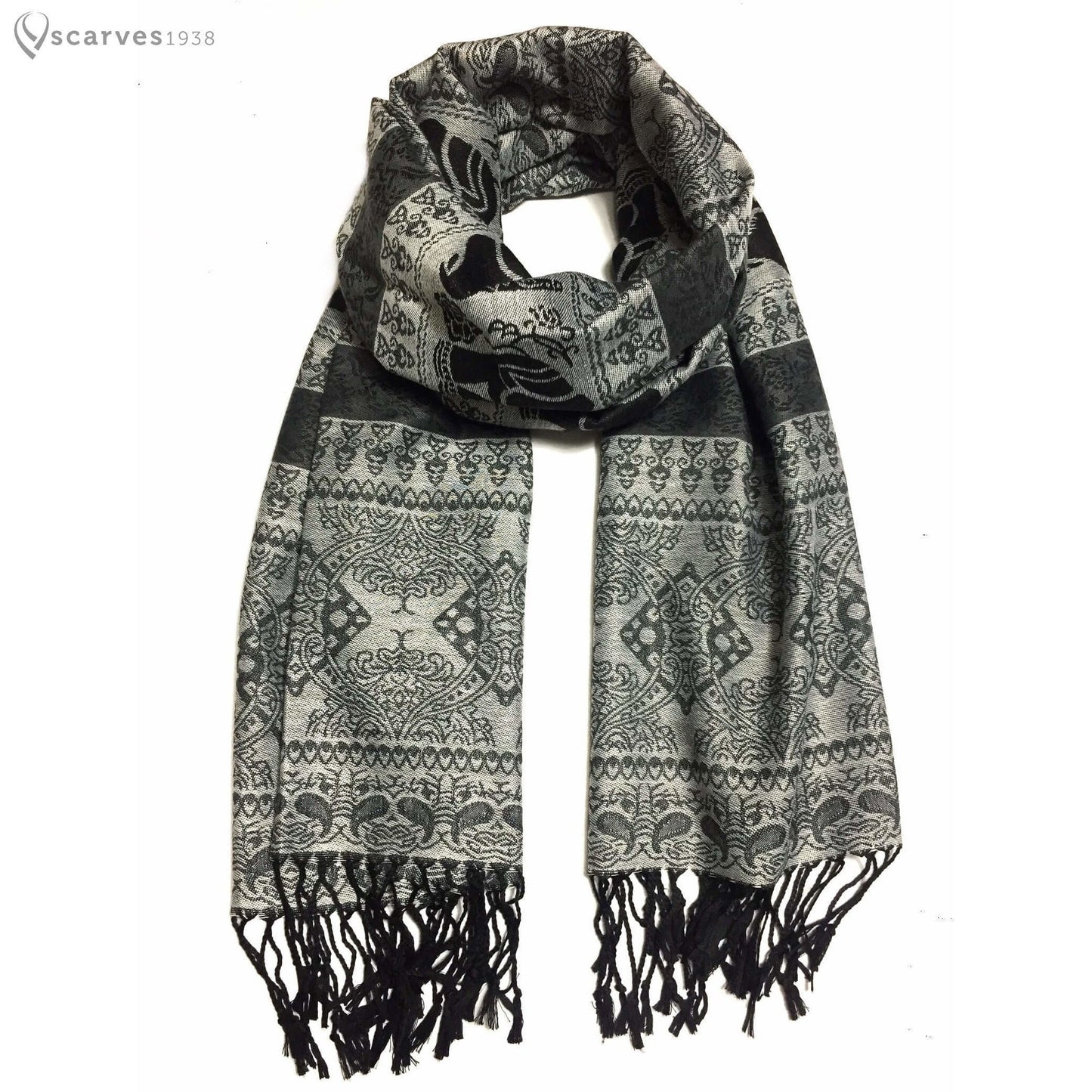 Gray Pashmina Scarf Elephant Head Wraps Tribal