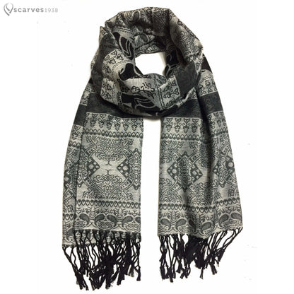 Gray Pashmina Scarf Elephant Head Wraps Tribal