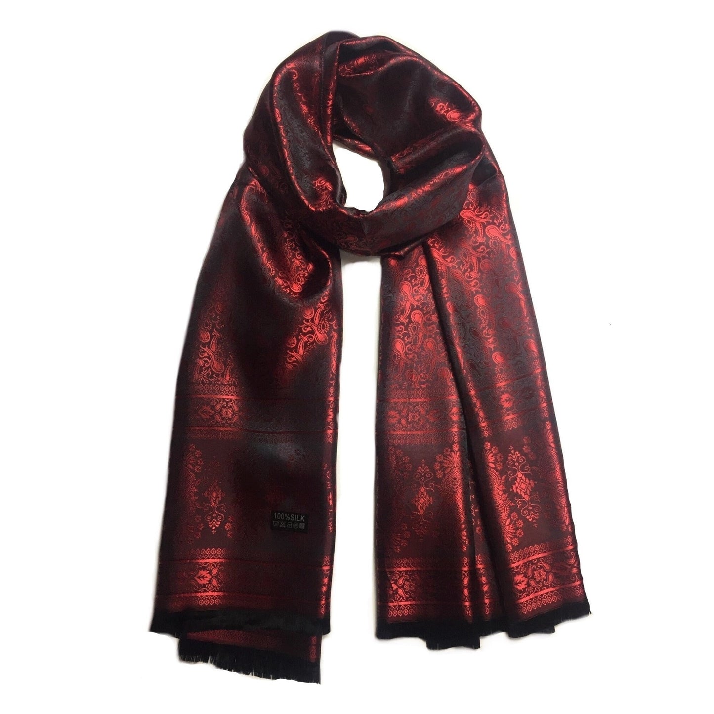 Red Silk Scarf For Her Reversible Paisley