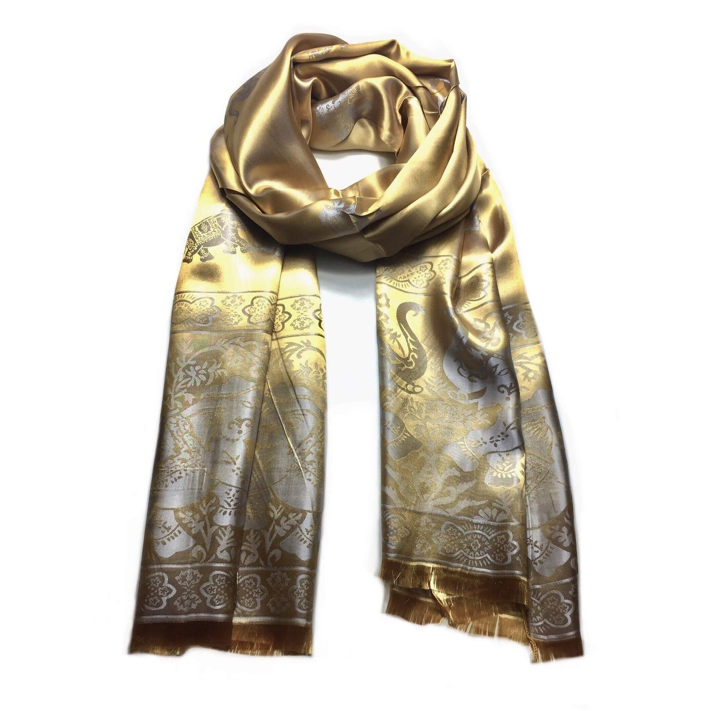 Silk Scarf For Her Gold Elephant Lover