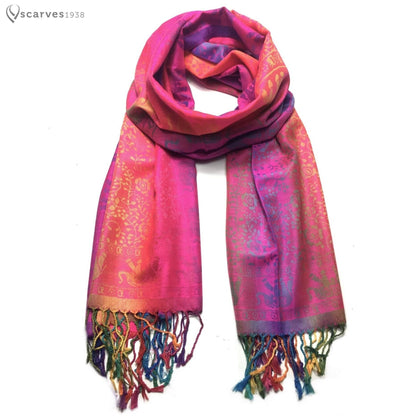 Colorful Pashmina Scarf Fuchsia Rainbow Wrap Elephant