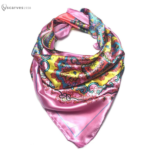 Pink Satin Scarf Square Wrap Silky Bandana