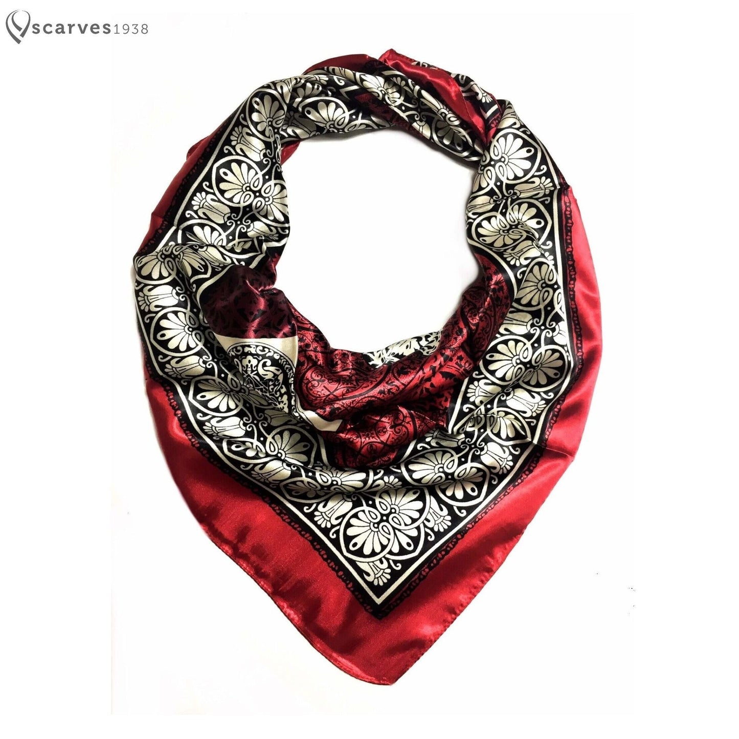 Red Silky Geometric Scarf Print Head Square