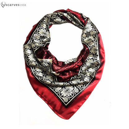 Red Silky Geometric Scarf Print Head Square