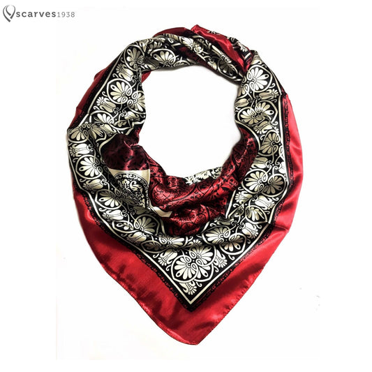 Red Silky Geometric Scarf Print Head Square