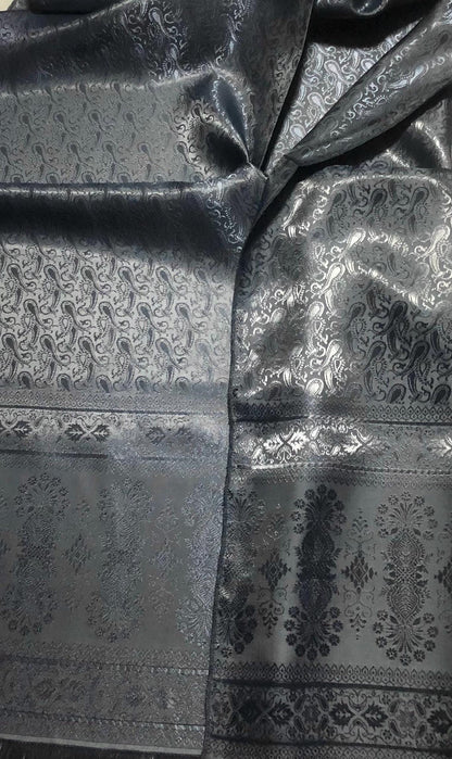 Gray Shiny Silk Scarf For Her Reversible