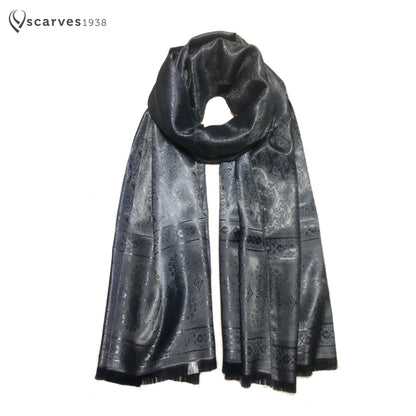 Gray Shiny Silk Scarf For Her Reversible