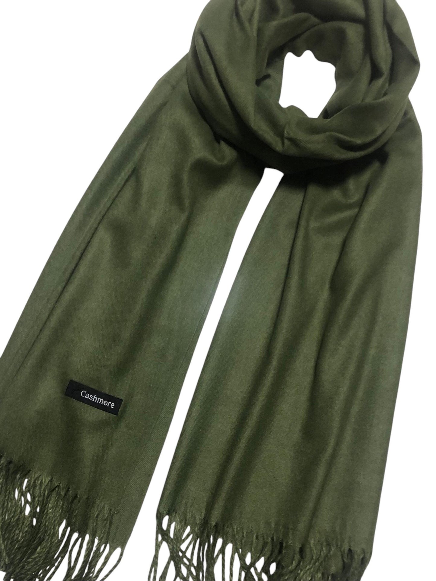 Green Military Cashmere Scarf Hair Wrap Natural