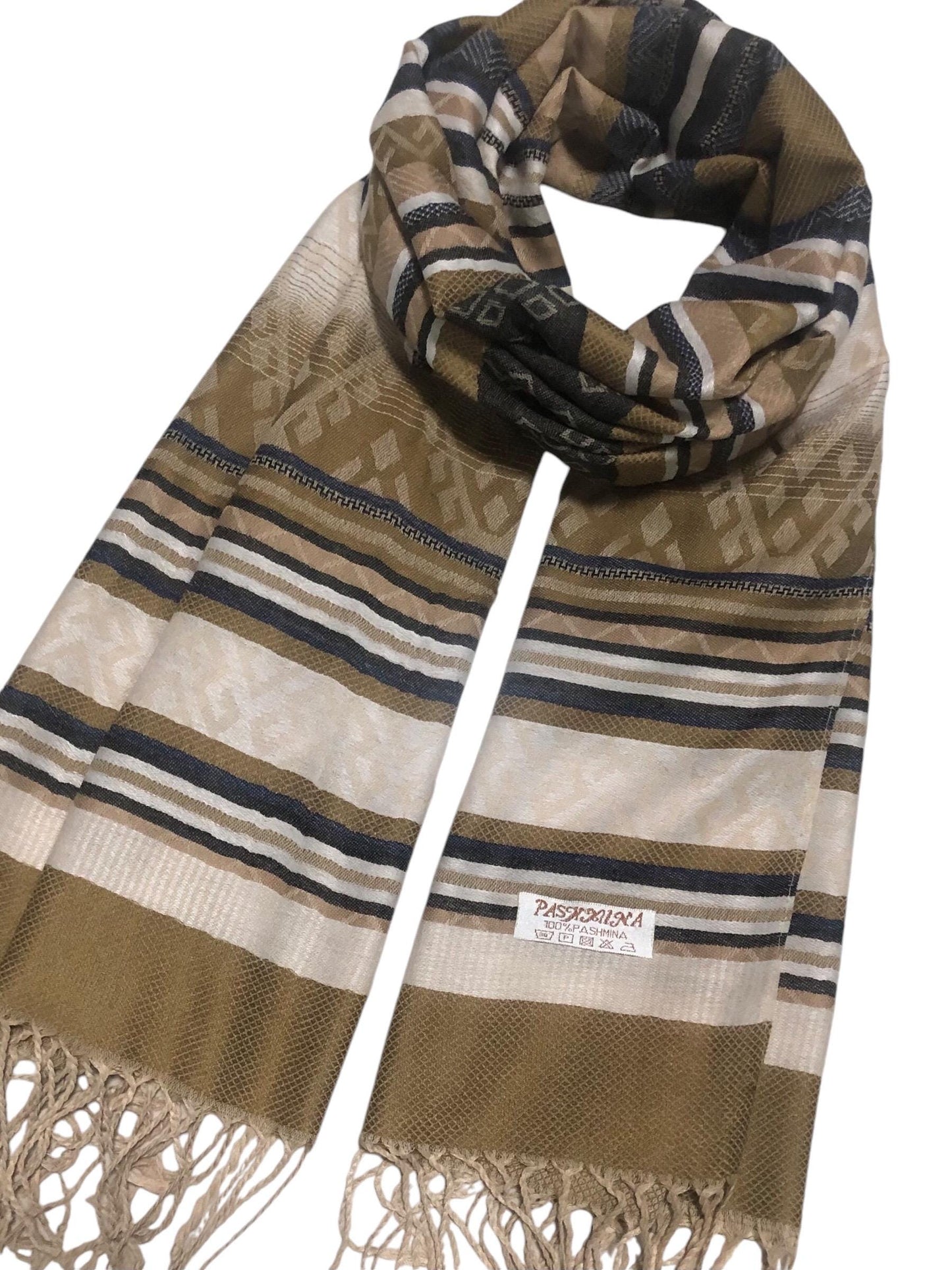 Sand Tribal Pashmina Brown Scarf Striped Pattern
