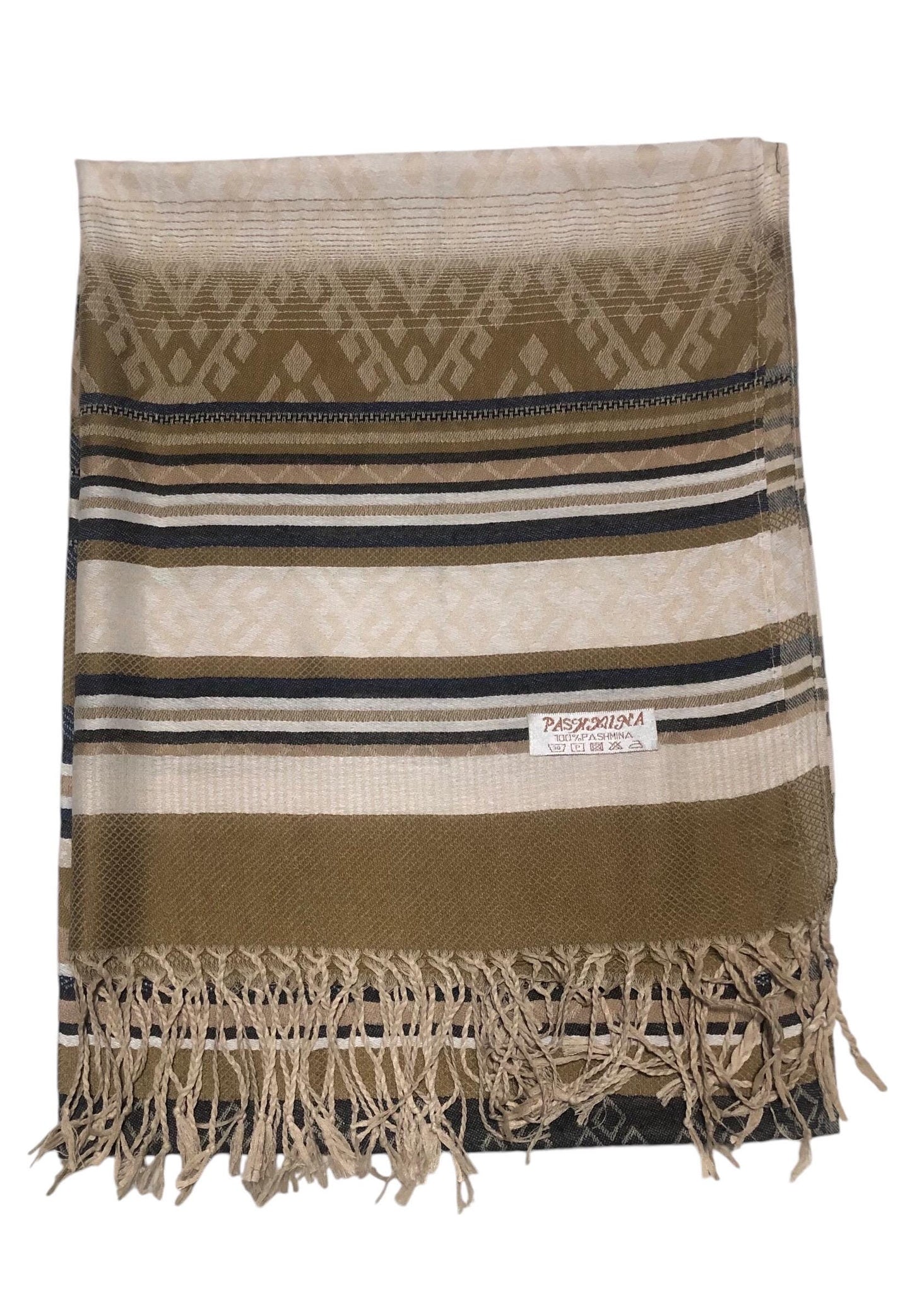 Sand Tribal Pashmina Brown Scarf Striped Pattern