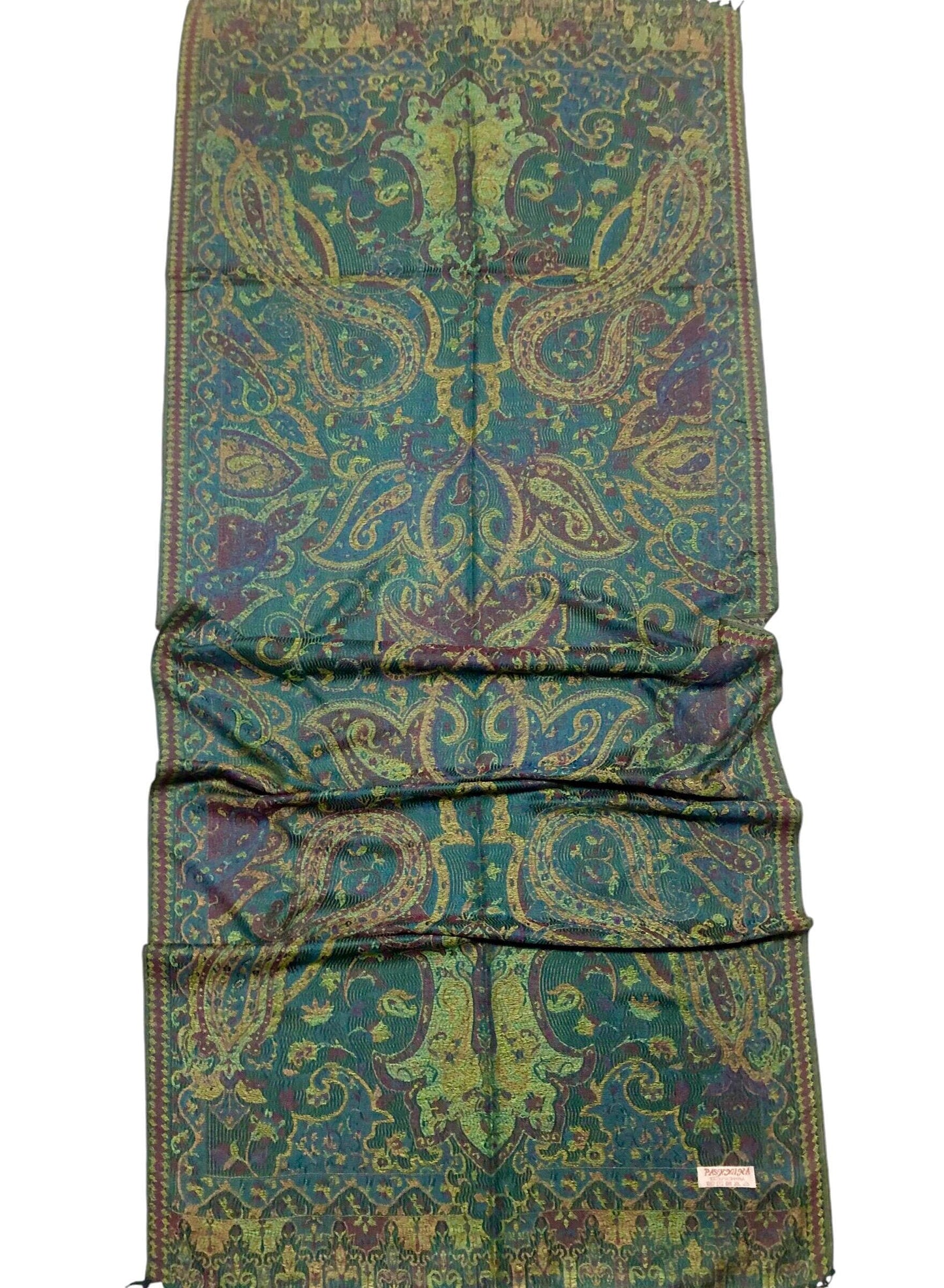 Green Vivid Pashmina Scarf Ethnic Paisley Flowers