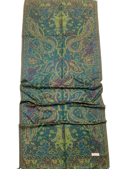 Green Vivid Pashmina Scarf Ethnic Paisley Flowers