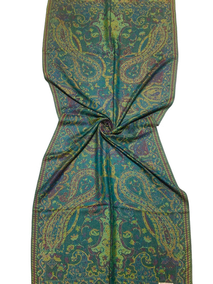 Green Vivid Pashmina Scarf Ethnic Paisley Flowers
