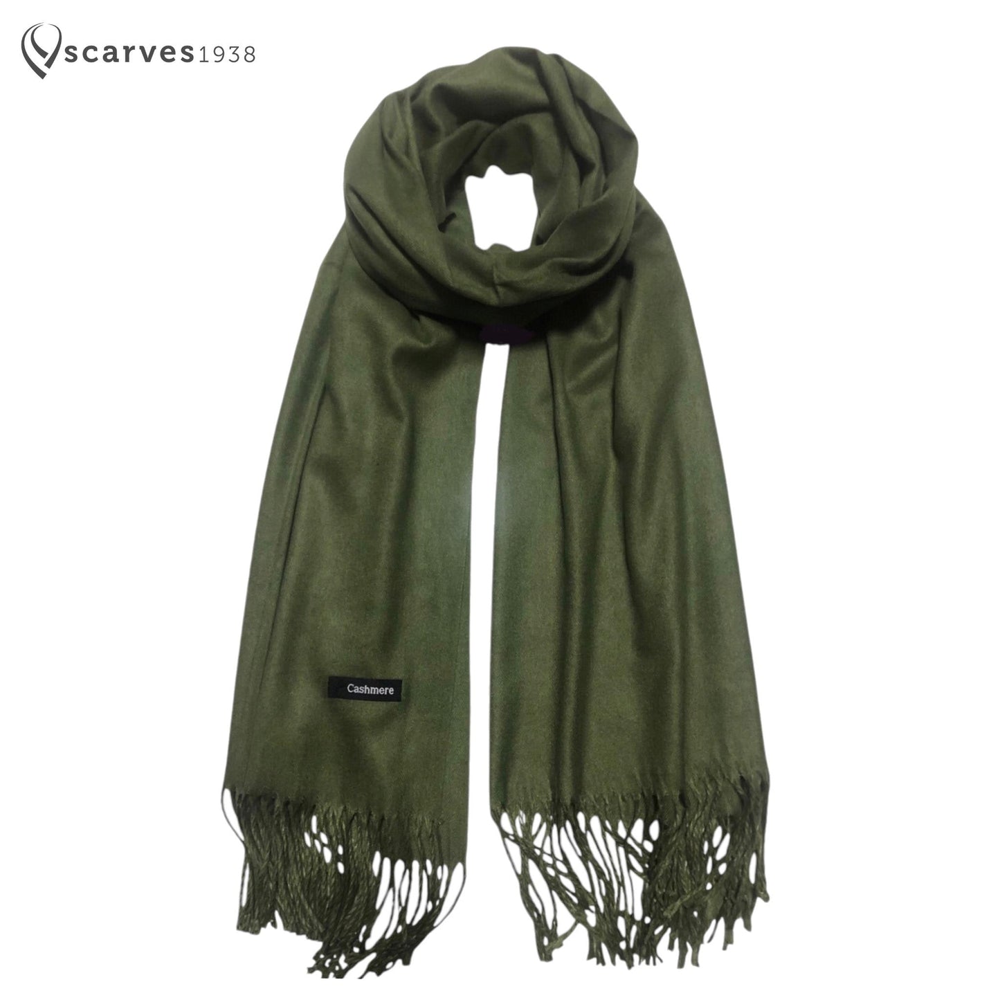 Green Military Cashmere Scarf Hair Wrap Natural