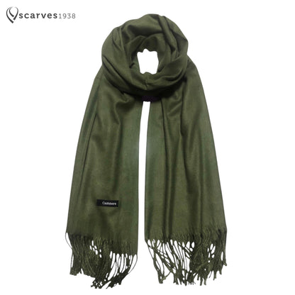 Green Military Cashmere Scarf Hair Wrap Natural
