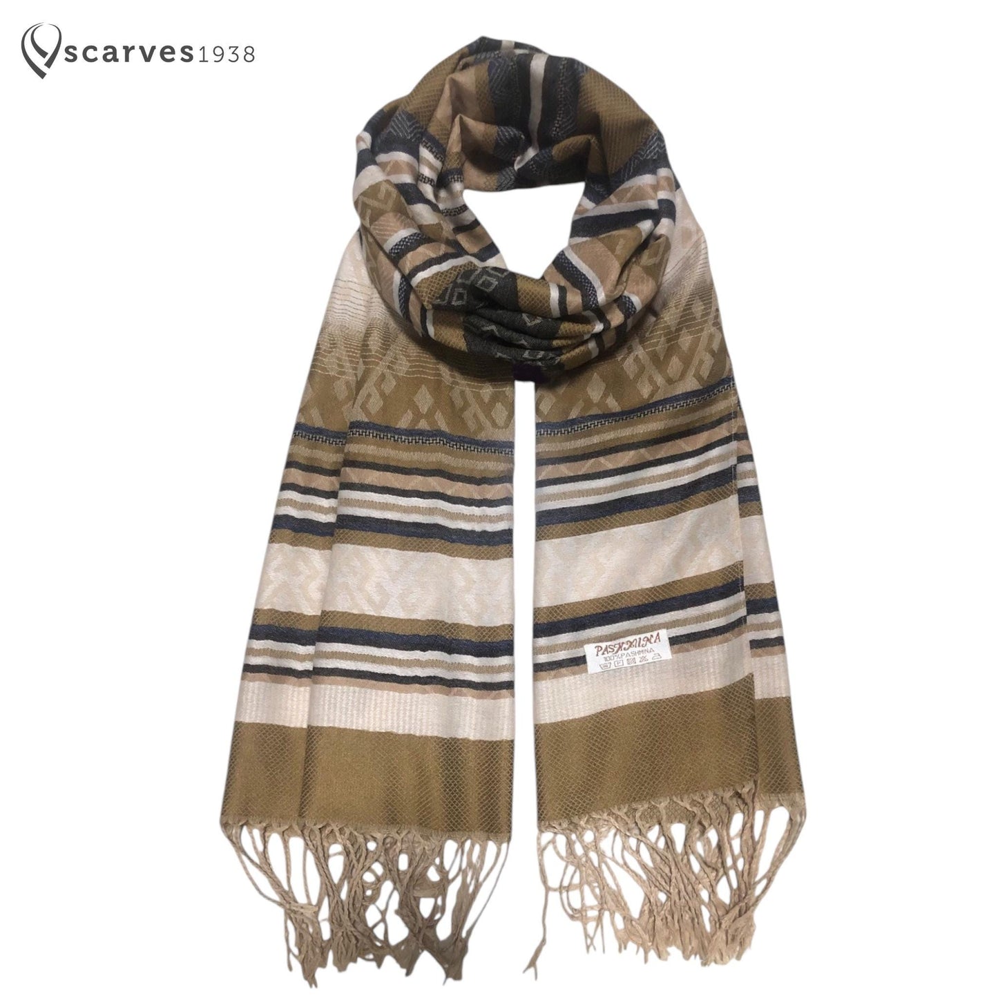 Sand Tribal Pashmina Brown Scarf Striped Pattern