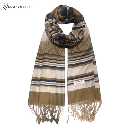 Sand Tribal Pashmina Brown Scarf Striped Pattern