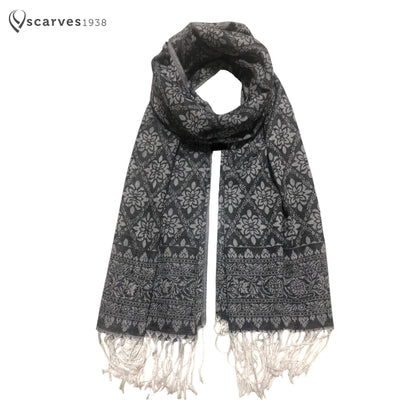 Black Gray Polyester Scarf Casual Wraps And