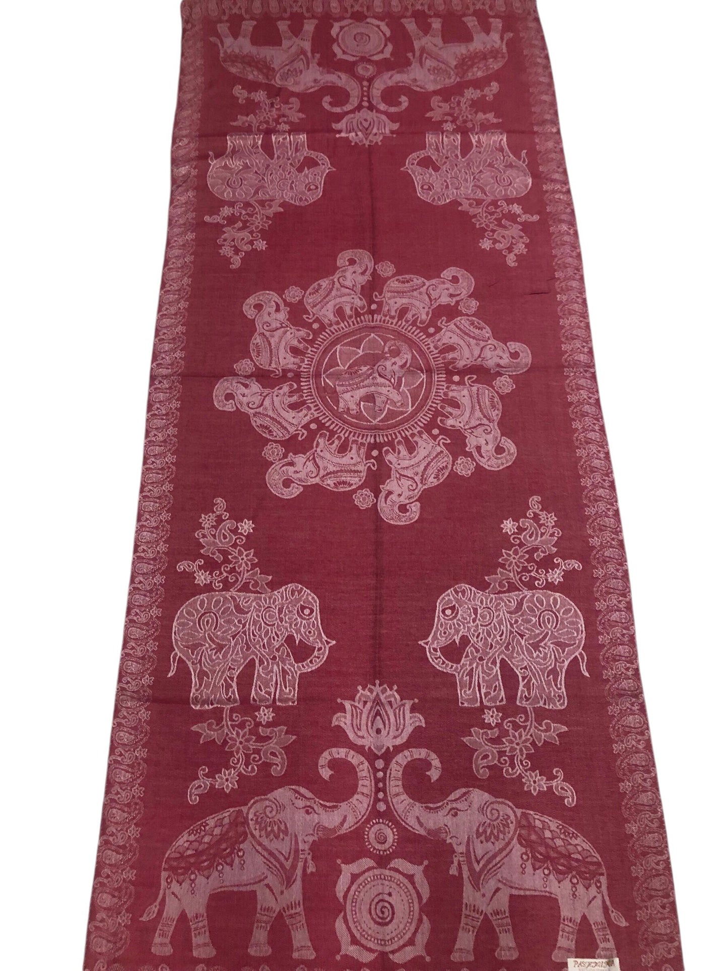 Burgundy Pashmina Elephant Scarf Thailand Tribal Turban