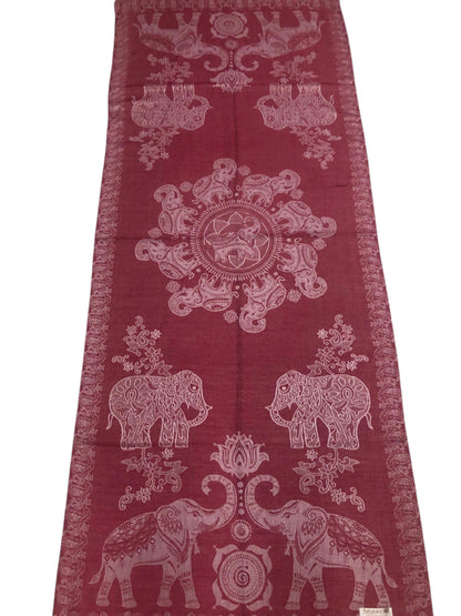 Burgundy Pashmina Elephant Scarf Thailand Tribal Turban