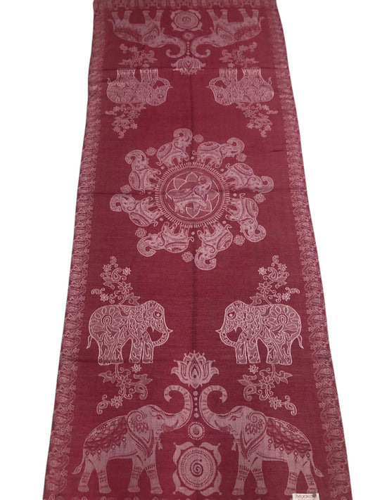 Burgundy Pashmina Elephant Scarf Thailand Tribal Turban