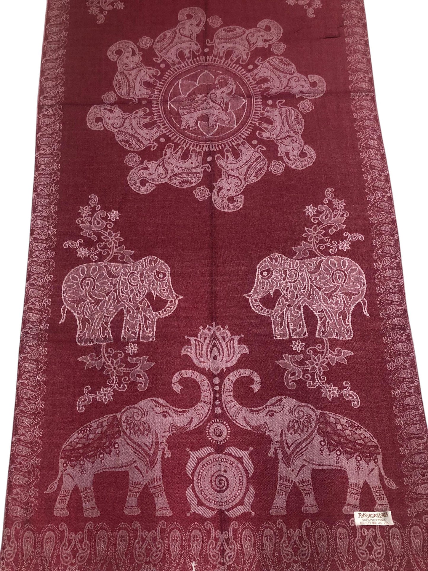 Burgundy Pashmina Elephant Scarf Thailand Tribal Turban