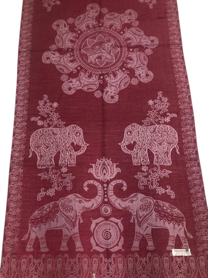 Burgundy Pashmina Elephant Scarf Thailand Tribal Turban