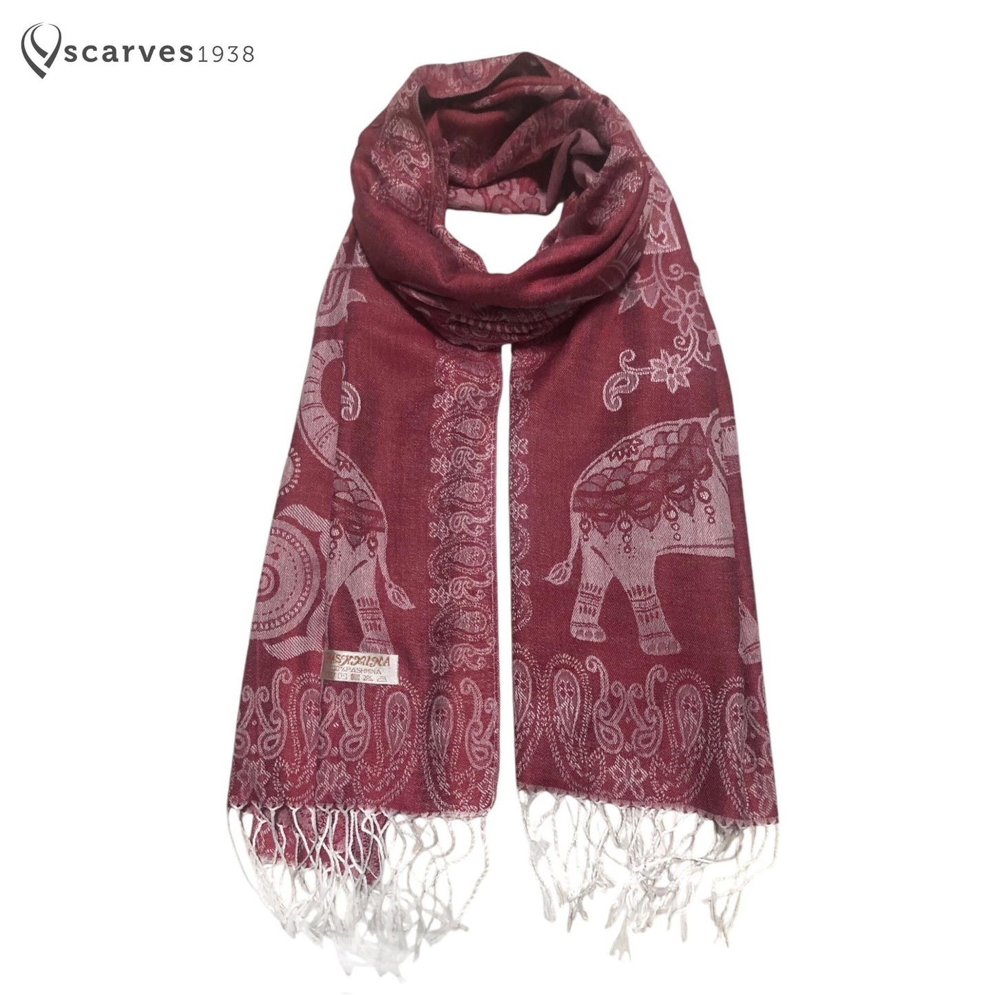 Burgundy Pashmina Elephant Scarf Thailand Tribal Turban