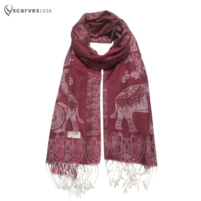 Burgundy Pashmina Elephant Scarf Thailand Tribal Turban