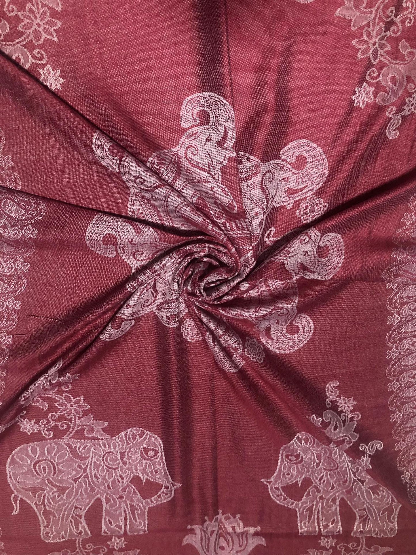 Burgundy Pashmina Elephant Scarf Thailand Tribal Turban