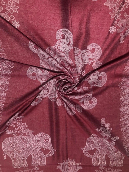 Burgundy Pashmina Elephant Scarf Thailand Tribal Turban