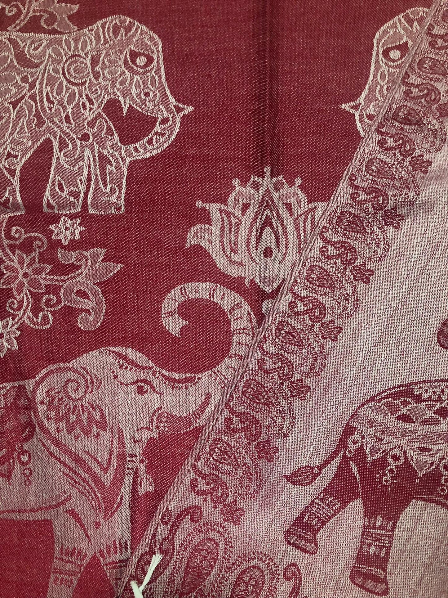 Burgundy Pashmina Elephant Scarf Thailand Tribal Turban