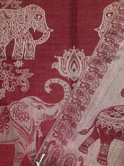 Burgundy Pashmina Elephant Scarf Thailand Tribal Turban