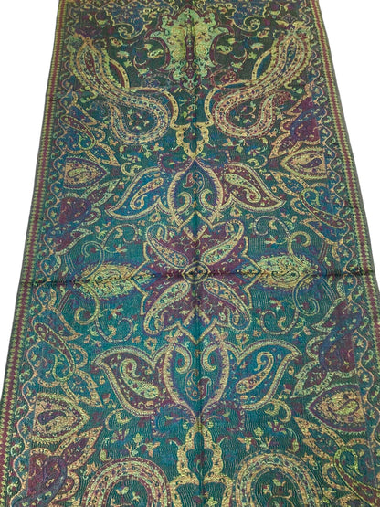 Green Vivid Pashmina Scarf Ethnic Paisley Flowers