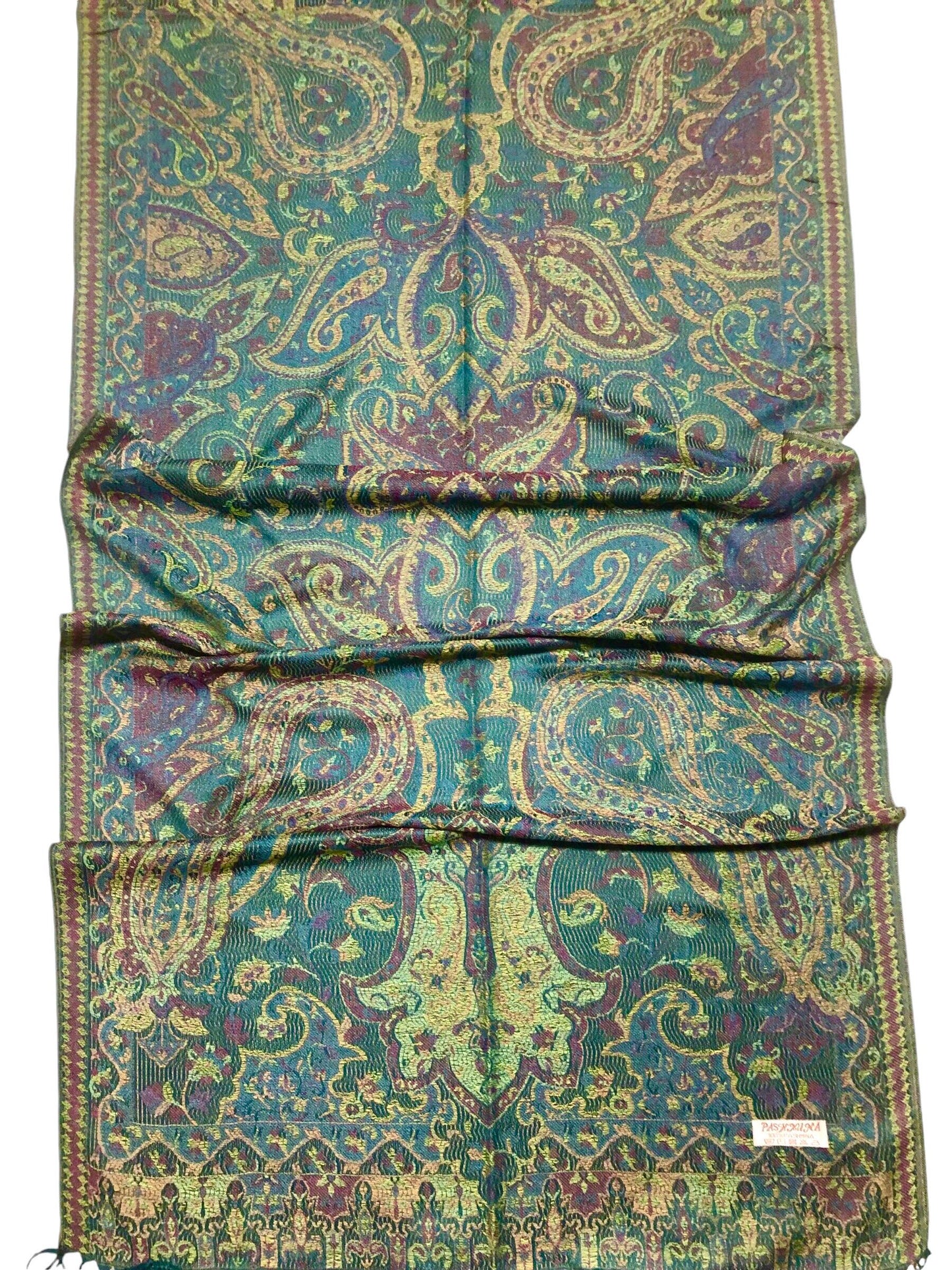 Green Vivid Pashmina Scarf Ethnic Paisley Flowers
