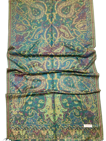 Green Vivid Pashmina Scarf Ethnic Paisley Flowers