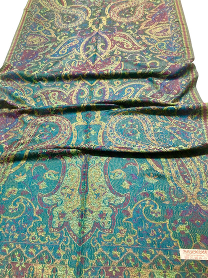 Green Vivid Pashmina Scarf Ethnic Paisley Flowers