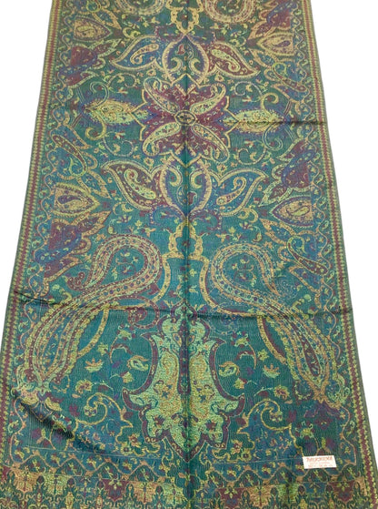 Green Vivid Pashmina Scarf Ethnic Paisley Flowers