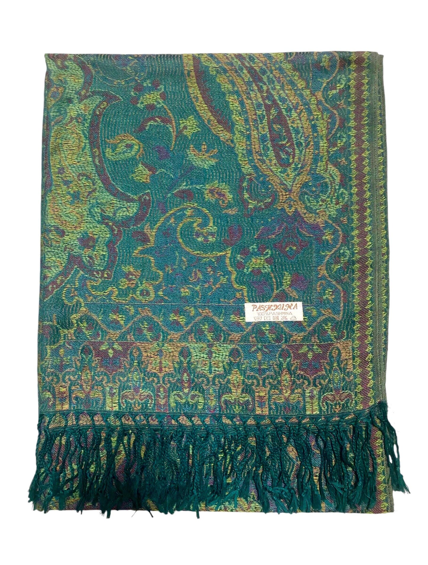 Green Vivid Pashmina Scarf Ethnic Paisley Flowers