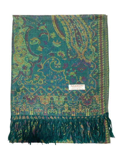 Green Vivid Pashmina Scarf Ethnic Paisley Flowers