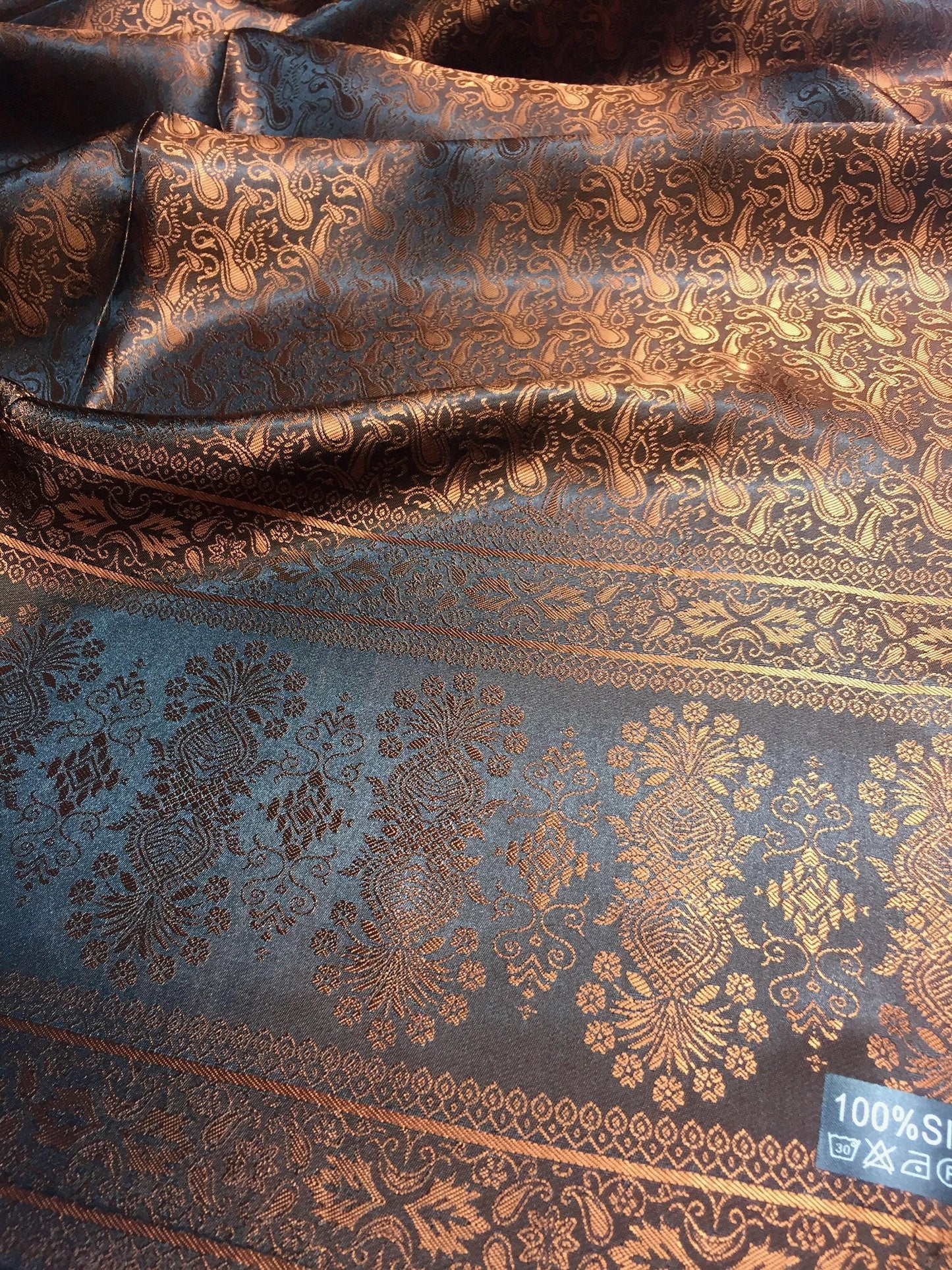 Copper Silk Scarf For Her Reversible Paisley