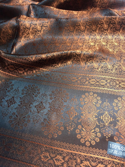 Copper Silk Scarf For Her Reversible Paisley