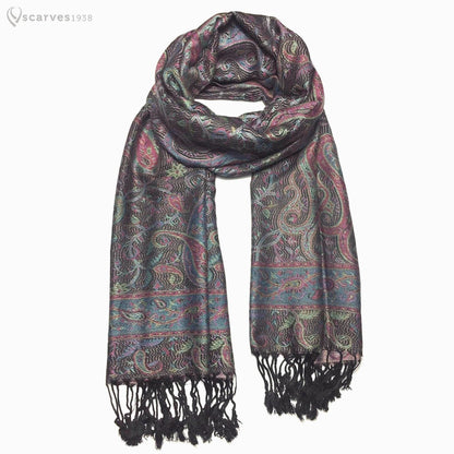 Pashmina Scarf Paisley Black Cashmere Wrap