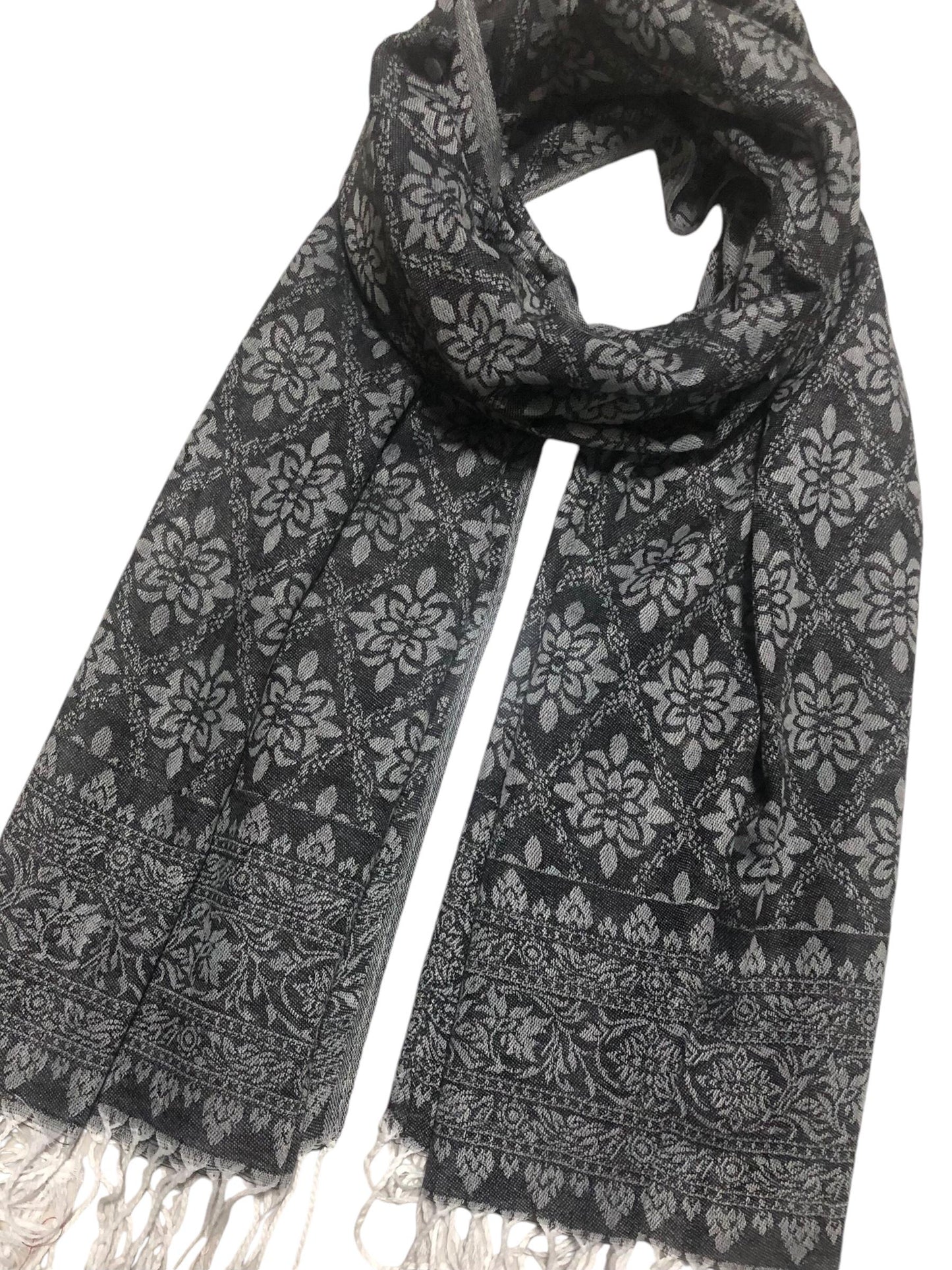 Black Gray Polyester Scarf Casual Wraps And