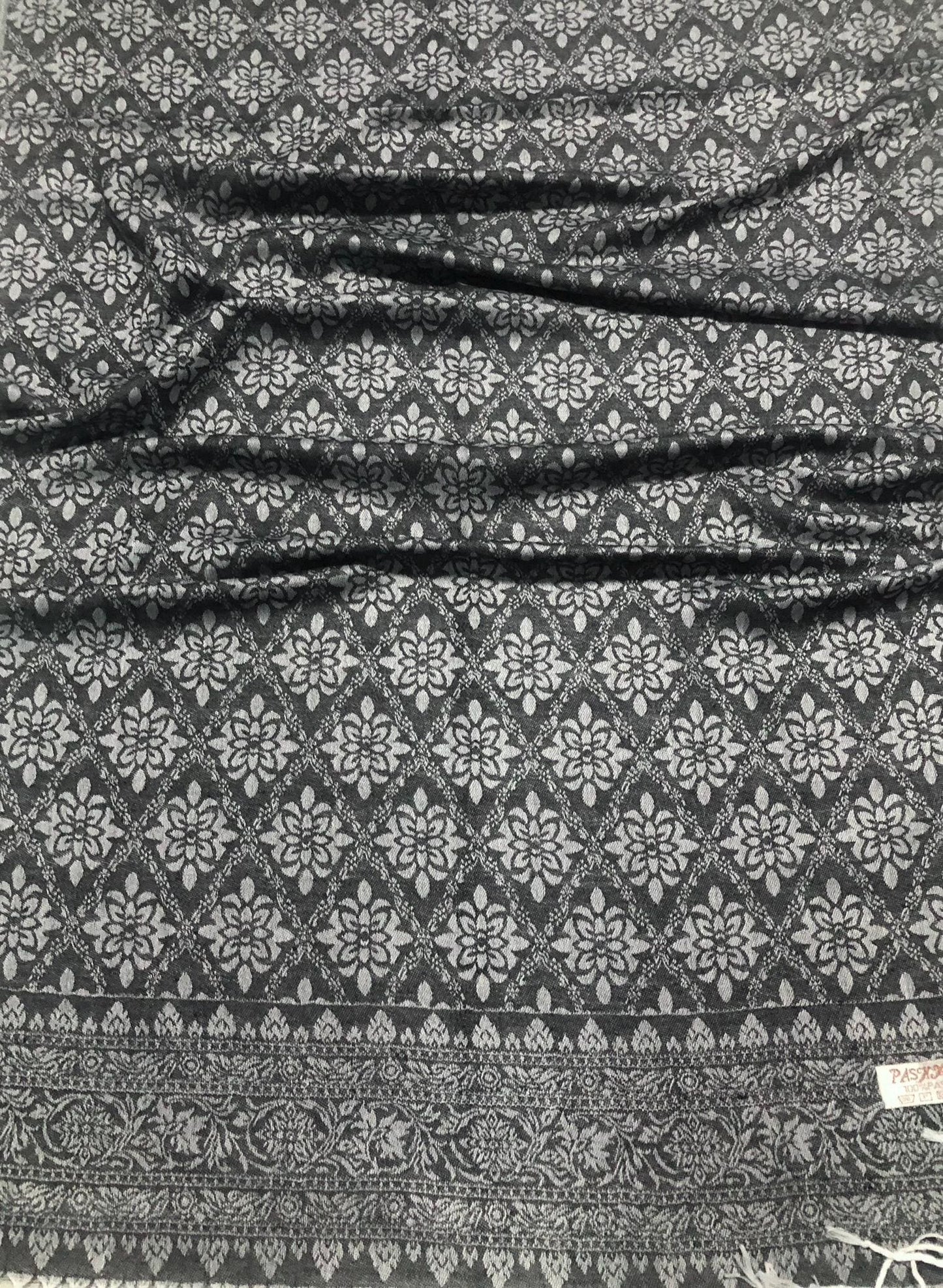 Black Gray Polyester Scarf Casual Wraps And