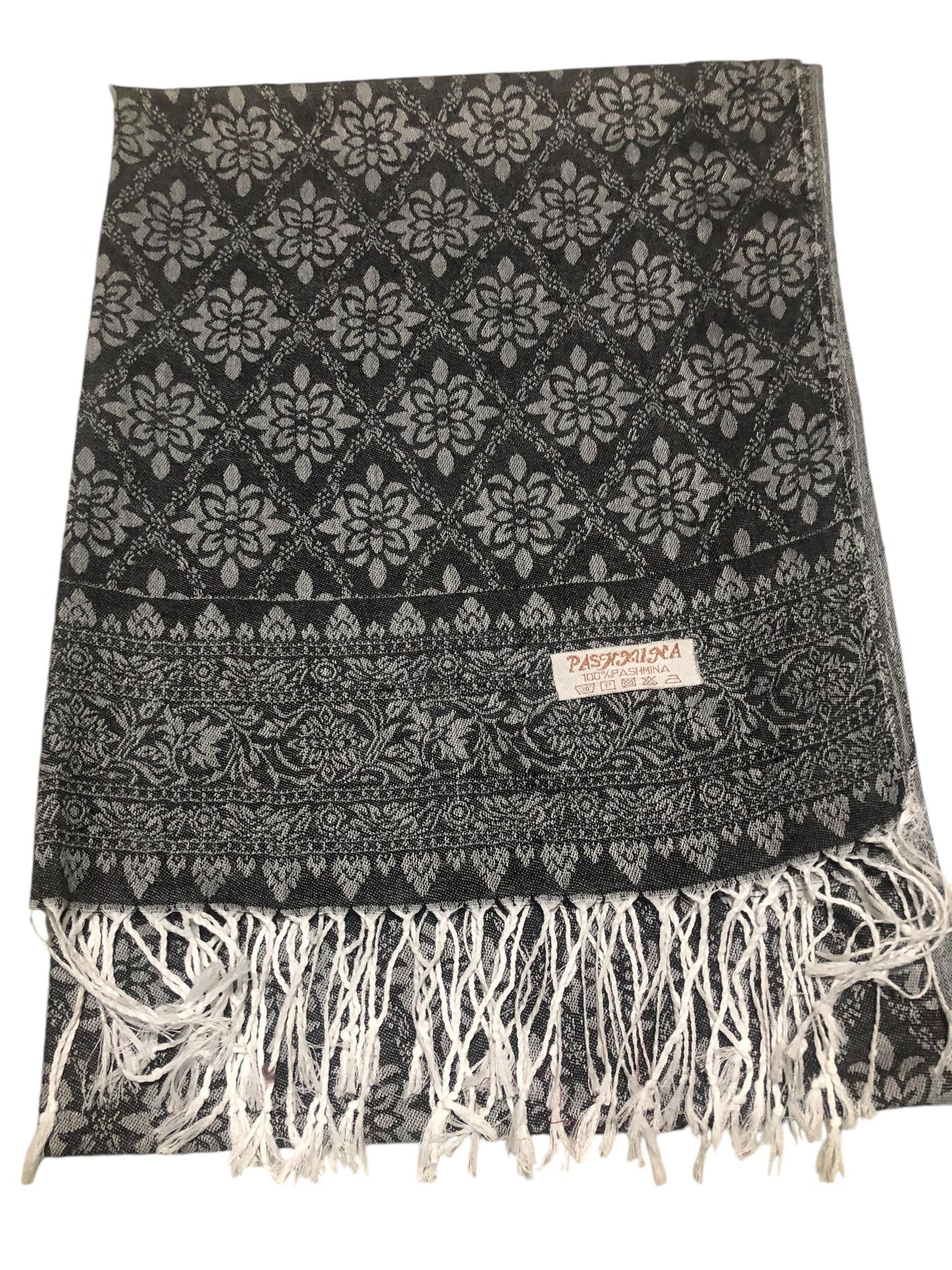 Black Gray Polyester Scarf Casual Wraps And